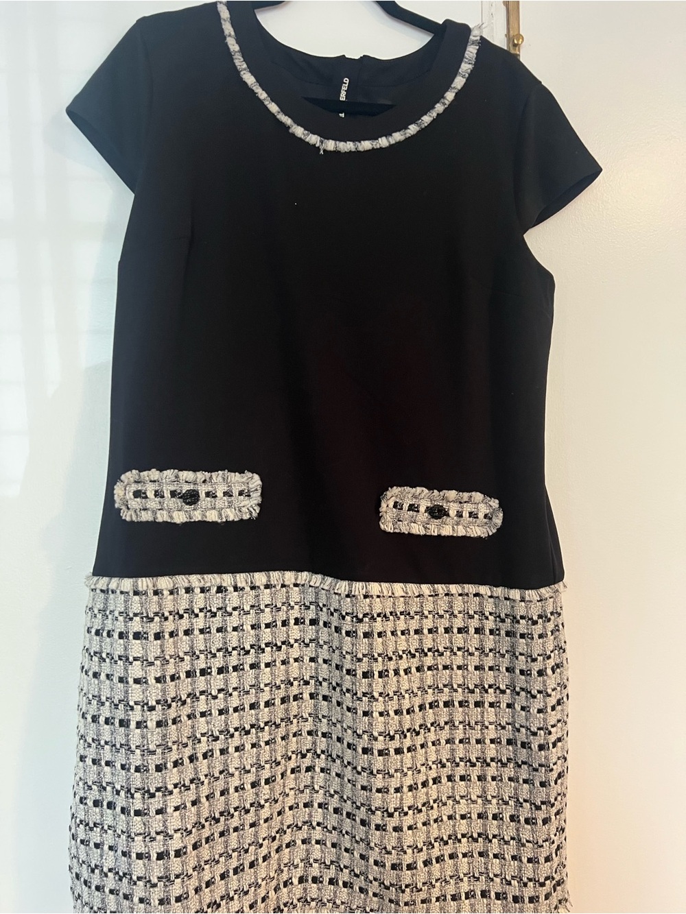 Karl Lagerfeld Black Dress with White Tweed Hem
